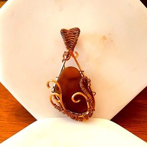 Bundle4discount Hand made copper wire wrapped amber sea glass pendant ornament